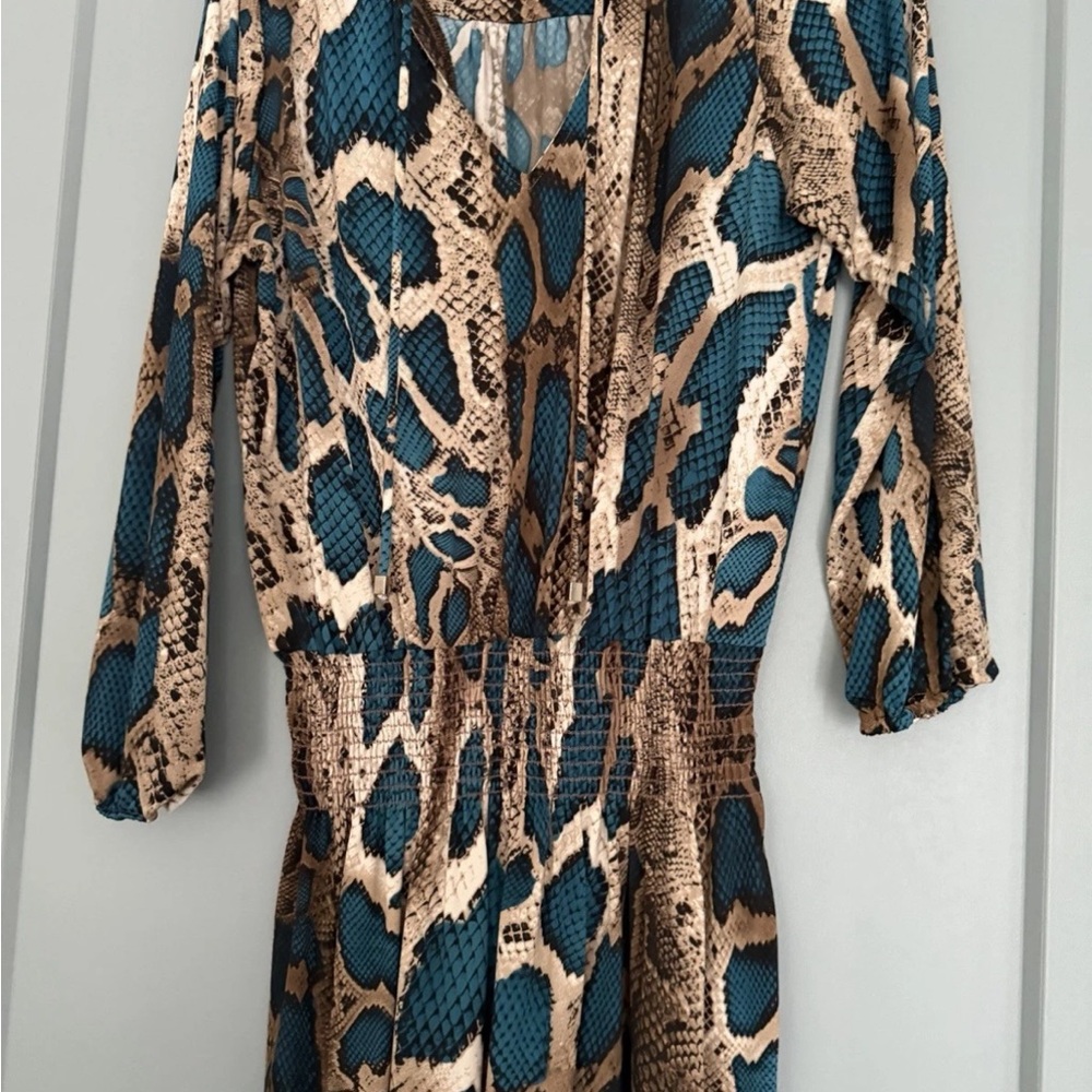 Ariella Blue and Brown Python Patterned Dress - image 2